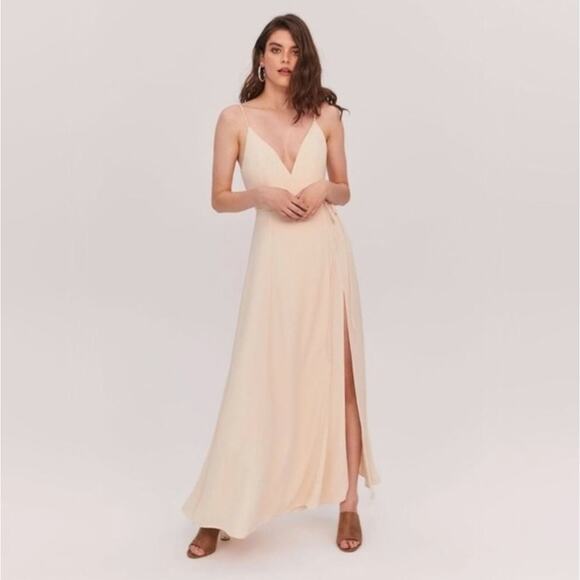 FAME AND PARTNERS Tilbury Georgette Wrap Maxi Dress Champagne Ivory {3V37} - Picture 1 of 4